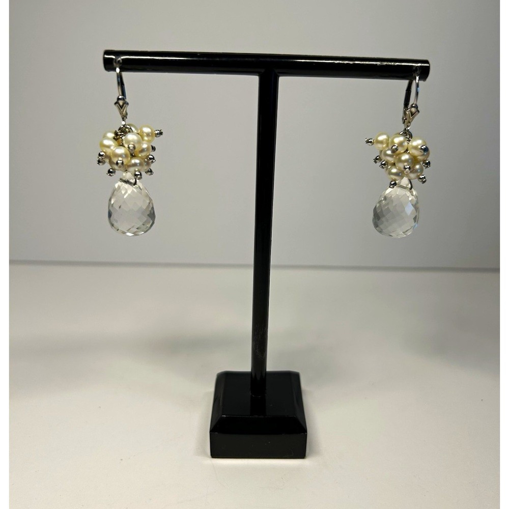 .925 sterling silve Faux Pearl Cluster dangle Crystal Teardrop Earrings